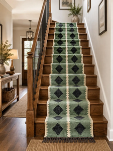 Boho <b>Green</b> Wool Jute <b>Runner</b> Rug Handmade Scandinavian Kilim <b>Carpet</b> Custom Farmhouse Corridor Hallway Entryway Floor - Product Image 6