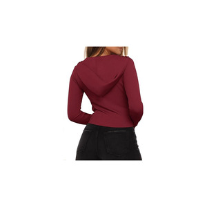 Women’s Sexy <b>Crop</b> Hoodie Jacket Ribbed <b>Zip</b>-<b>Up</b> Slim Fit Long Sleeve Clubwear Top for women - Product Image 2