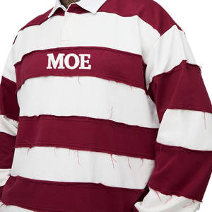 Camiseta de Manga Larga a Rayas de Algodón Grueso para Hombre con Cuello, Estilo Urbano, Bordado de Logotipo Personalizado, Venta al Por Mayor - Product Image 3