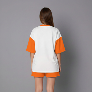 Women's Orange <b>White</b> Color Block Short Sleeve T-Shirt With Letter Print Loose Fit Casual Two <b>Piece</b> <b>Set</b> Spring Summer Wear - Product Image 6