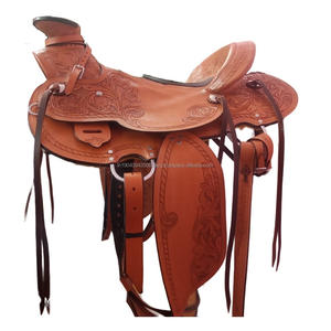 100% cuir véritable Western Roping Ranch cheval selle écologique plaine teint cheval selles avec sculpture à la main - Product Image 1