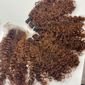 Mejor Precio Birmano Rizado Piano Marrón Color Super Doble Dibujado Vietnamita Cabello Humano Alta Calidad Precio al por mayor Virgen/Cabello crudo - Product Image 1