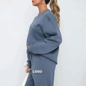 Ensemble de survêtement en coton bleu pour femme, col rond, manches longues, coupe ample avec logo imprimé, sweat-shirt décontracté et pantalon à cordon de serrage - Product Image 5