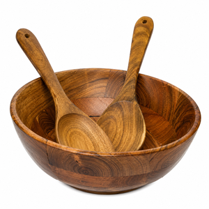 Handmade Solid Wood Salad Bowl Set with Serving Spoons, Natural Wooden Serving Bowl for Kitchen, Dining, Party & Home Use & Gift - Product Image 3