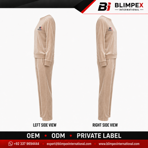 Ensemble de survêtement en velours extensible pour femme, col rond, pantalon droit, personnalisé OEM, directement de l'usine Blimpex - Product Image 3