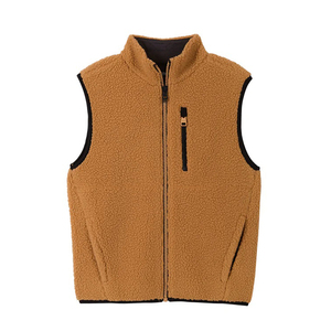 Men's Blue Stand Collar <b>Zippered</b> Velour Vest Casual Plus Size Autumn Outerwear Solid Color Regular Length 100% Polyester - Product Image 4