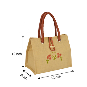 Sac fourre-tout en jute écologique 100% naturel avec sérigraphie et poignée en cuir rembourré - Product Image 3