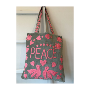 Sac fourre-tout en velours brodé Premium Love & Peace, sac à main chic et tendance, parfait pour le travail, les fêtes, les voyages et le shopping - Product Image 1