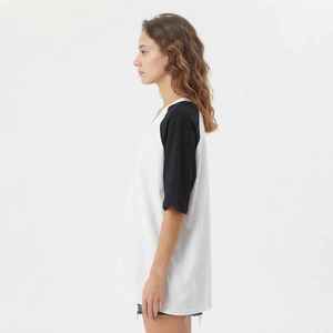 Women's <b>White</b> <b>V</b>-<b>Neck</b> Raglan Sleeve <b>T</b>-<b>Shirt</b> Loose Fit Cotton Jersey Casual Print Logo Top Spring Summer - Product Image 5