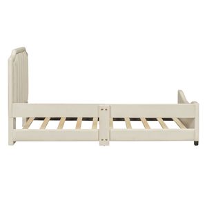 Divano letto classico a righe beige imbottito, letto singolo per bambini con elegante testiera - Product Image 6