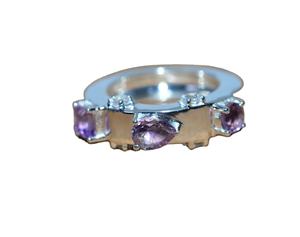 Anillo de Compromiso de Circonita, Plata de Ley 925, Engaste de Canal, Gema Morada Facetada, Joyería Hecha a Mano, Regalo de Moda para Mujer, Fiesta - Product Image 1