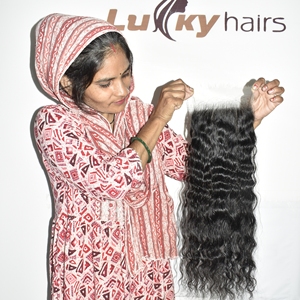 Extensions de cheveux indiens Remy vierges bruts 100% naturels, couleur noire, 22 pouces, avec closure, ondulés, non traités, cuticules alignées, style Water Wave - Product Image 5