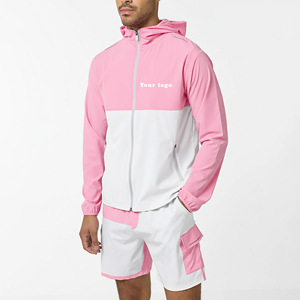 Ensemble deux pièces tricoté sur mesure de haute qualité pour homme, coupe-vent et short, imprimé numérique uni, streetwear décontracté coupe régulière - Product Image 3