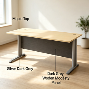 Rectangular Durable Melamine Laminate Commercial <b>Office</b> Conference <b>Table</b> Dark Grey Modesty Panel Silver Metal Legs Modern - Product Image 4