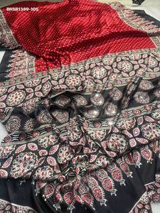 Colección Premium de Sarees de Seda Gajji con Trabajo de Ajrakh y Espejo, Fabricante de la Colección de Conjuntos de Sarees de la India, Suministro al por Mayor - Product Image 2