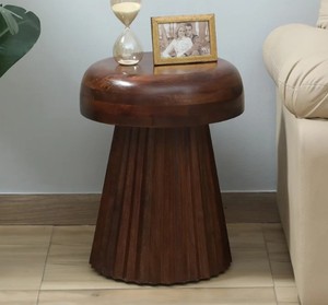 Solid <b>Wooden</b> <b>Bedside</b> End Table Handcrafted Fluted Round Nightstand <b>Lamp</b> Table Dark Brown Accent Furniture for Home Decor - Product Image 5