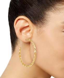 Pendientes de aro en C con corte diamante en oro 14K Vermeil sobre plata de Ley 2-1/4 "(También en plata de ley) | Macy's - Product Image 2