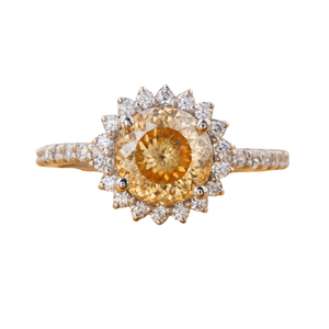 2.00 CT Fancy Yellow Portuguese Cut Lab Grown Diamond <b>Ring</b> 14K <b>Gold</b> <b>Cocktail</b> Statement - Product Image 1
