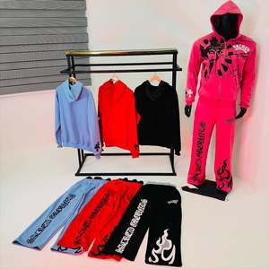 Custom Graphic Print Full Zip Hoodie and Wide Leg Sweatpants Set Streetwear Fleece Tracksuit Men Streetwear Sweatsuits - Product Image 1