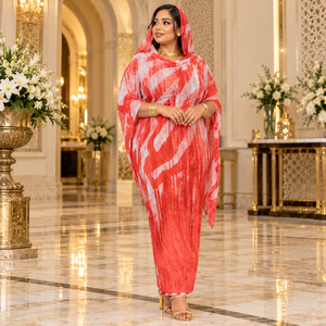 Tissu imprimé Terracotta Brush Lines Sudanese Toub Rabbit 44 pouces |   Motif abstrait rouge corail et blanc à rayures pour draperies festives - Product Image 4