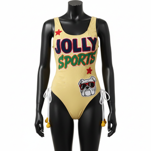 Maillot de bain une pièce de luxe pour femme, 180 GSM, polyester et élasthanne extensibles, jaune, logo brodé personnalisé - Product Image 1