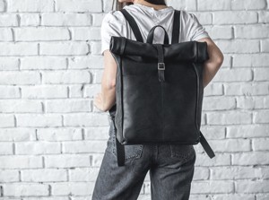 Classic Genuine Leather <b>Roll</b> Top <b>Backpack</b> High Quality Cowhide Leather Rucksack For Men Custom Wholesale Bag LRTB-0107 - Product Image 4
