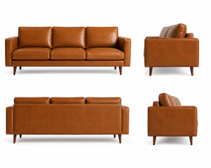 Canapé en cuir véritable de qualité supérieure 3 places avec base en bois massif, meubles de salon, canapé moderne du milieu du siècle - Product Image 3