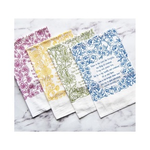 Serviettes de thé promotionnelles de marque multicolores brodées de fleurs les plus populaires 100% coton biologique certifiées GOTS en stock à vendre - Product Image 1
