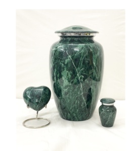 Urnes de crémation en aluminium de texture de marbre en pierre verte avec le sac de velours de ffree - Product Image 1