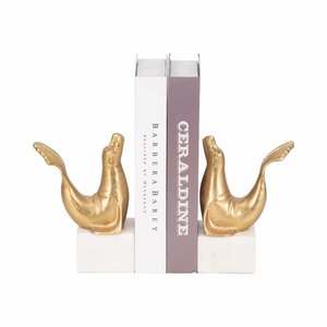 <b>Gold</b> Plated Seal Bookends Sculptural Metal Decorative Home Office <b>Desk</b> Accessory Contemporary Style 2Pcs - Product Image 5