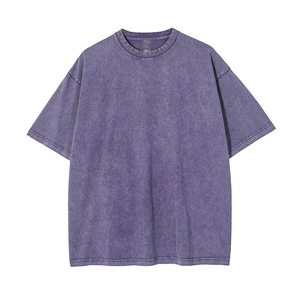 Nouvel Arrivage T-shirt Boxy à Logo Personnalisé, Délavé à l'Acide, Épaules Tombantes, Col Rond, Coupe Oversize, en Coton Violet, Manches Courtes, Style Décontracté - Product Image 1