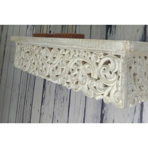 Consola de Pared Contemporánea de Madera de Mango Hecha a Mano con Grabado Decorativo y Acabado Blanqueado, Función de Almacenamiento para Sala de Estar - Venta al por Mayor - Product Image 1