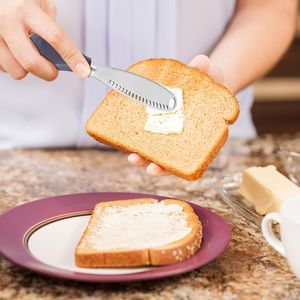 Couteau à beurre 3-en-1 en acier inoxydable avec manche en bois, trancheur et râpe à fromage pour la cuisine - Product Image 5