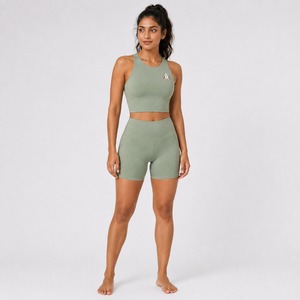 High Quality <b>Women</b> Sports Bra And <b>Shorts</b> <b>Set</b> Custom Logo Breathable Stretch Fitness Gym Workout Activewear <b>Set</b> Wholesale OEM - Product Image 3