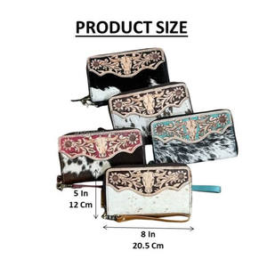 Cartera de Cuero Vacuno Genuino Hecha a Mano, Diseño Floral con Cierre de Cremallera, Elegante y Moderna para Mujer - Product Image 2