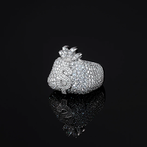 Anillo de cóctel Hiphop con moissanita y diseño de bolsa de dinero, plata 925 con engaste pavé, para uso diario masculino - Product Image 5