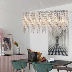 Moderno argento elegante lampadario di cristallo ovale cristalli pendenti riflettenti lampada da soffitto per sala da pranzo luci pendenti - Product Image 4