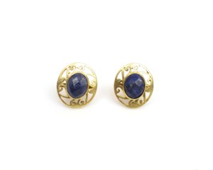 Classic Gold <b>Stud</b> <b>Earrings</b> With Lapis Lazuli Bezel Setting For Women Everyday Wear - Product Image 4