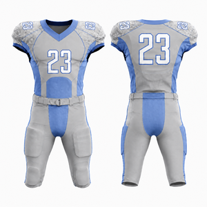 Ensemble Maillot et Pantalon de Football Américain Personnalisé Sublimé pour Homme – Col en V, Gris Bleu, Anti-humidité, Coupe Ajustée - Product Image 5