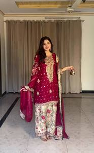 Conjunto de Salwar Kameez Tradicional Pakistaní para Mujer, Bordado en Faux Georgette, con Dupatta y Kurtis - Product Image 4