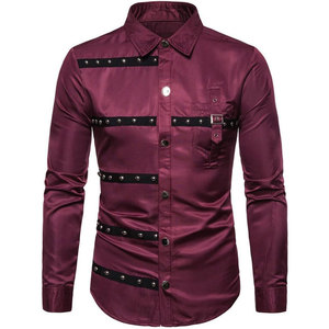 Camisas de Manga Larga para Hombre, Estilo Gótico Steampunk, Color Sólido, Cierre de Botones con Remaches, Corte Ajustado, Uniforme para Fiesta o Escenario - Product Image 1