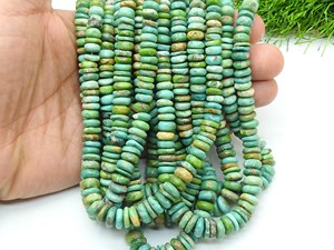 Natural Green Turquoise Polished Coin Wheel Shape Beads Smooth Arizona Turquoise Button Tire <b>Spacer</b> 8 Inch 7-9MM Certified - Product Image 4