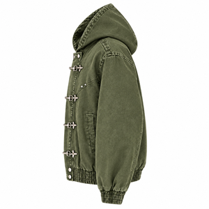 Blouson en jean à capuche pour homme, coupe droite, couleur unie, décontracté, pour l'automne, 100 % coton, tissu lavé, respirant, tie-dye, 350g, personnalisé - Product Image 5