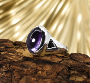 Men's Natural Amethyst <b>Statement</b> <b>Ring</b>, Handmade Gemstone Jewelry Gift 92.5 Sterling <b>Silver</b> - Product Image 2