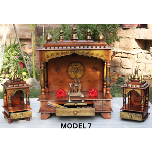 Pujari mural hindou Pooja Mandir de grande taille en bois fabriqué à la main pour la maison ou le temple - Product Image 4