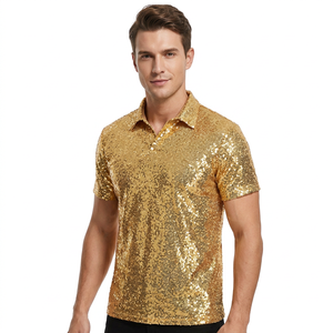 เสื้อโปโลสีทองสำหรับผู้ชาย แขนสั้น ผ้าโพลีเอสเตอร์ทอ สีพื้น ทรงปกติ - Product Image 2