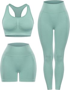 Ensemble de 3 pièces pour femmes, haut de sport à manches longues, soutien-gorge de sport, short taille haute, tenue de bain pour l'entraînement - Product Image 5
