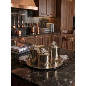 Hot Selling Best Quality Stainless Steel Hand Hammered European Most Demanding Butterflies Designer <b>Set</b> of 3 <b>Canisters</b> With Tray - Product Image 1