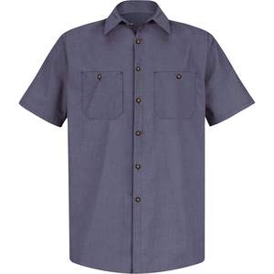 Chemise de travail uniforme à manches courtes pour homme, micro-à carreaux, taille XL, bleu/charbon et rouge - Product Image 2