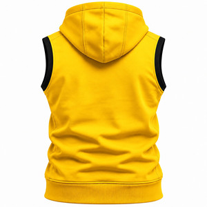 Men's <b>Yellow</b> Sleeveless Hooded Tank <b>Top</b> With Pockets Casual Knitted <b>Vest</b> Solid Color Sporty Style - Product Image 2